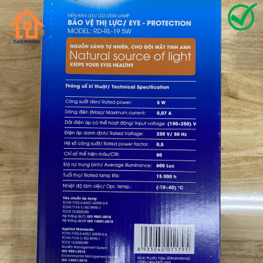 Đèn led bàn học chống cận Rạng Đông 5W RD-RL-19