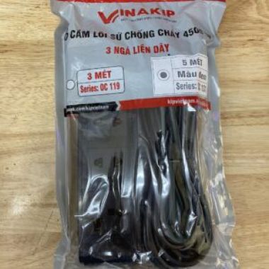 Ổ cắm lõi sứ chống cháy 4500w 3 ngả liền dây Vinakip 5m