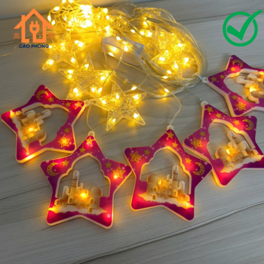 Dây đèn led thả rèm hình ngôi sao lâu đài tím