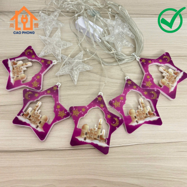 Dây đèn led thả rèm hình ngôi sao lâu đài tím