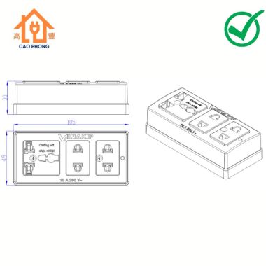 Ổ cắm đa năng 3 ngả TL K3-10A 250V Vinakip