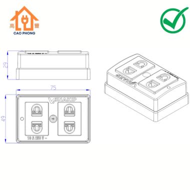 Ổ cắm 2 lỗ K2 10A 250V Vinakip