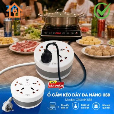 Ổ cắm quay kéo dây đa năng USB Tiến Phát dây 3m