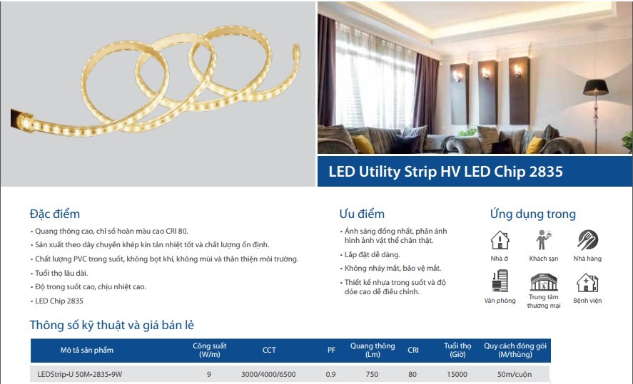 Đèn LED Dây U Strip 2835 9W WF 830/840/865 Opple