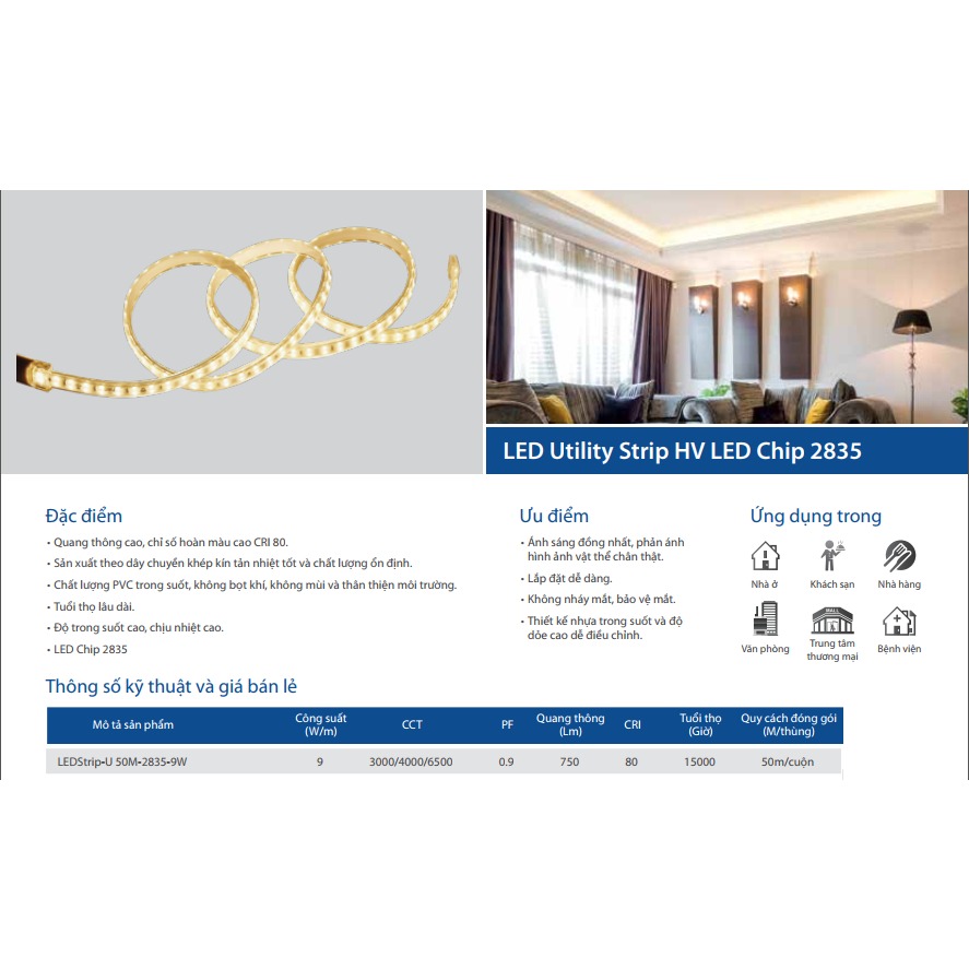 Đèn LED Dây U Strip 2835 6W WF 830/840/865 Opple