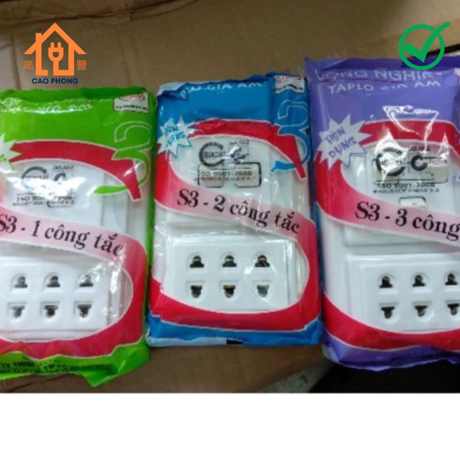 Ổ cắm điện bảng điện taplo giả âm S3 bảng 3 công tắc Conip